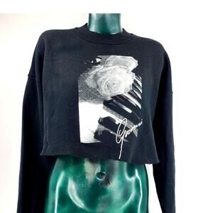 Vintage Giovanni Piano Graphic Cropped Sweatshirt Black Pullover Women's XL 1899